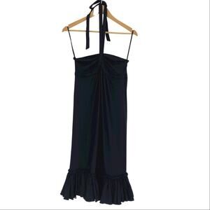 Bella James black halter dress with ruffle fringe bottom size large